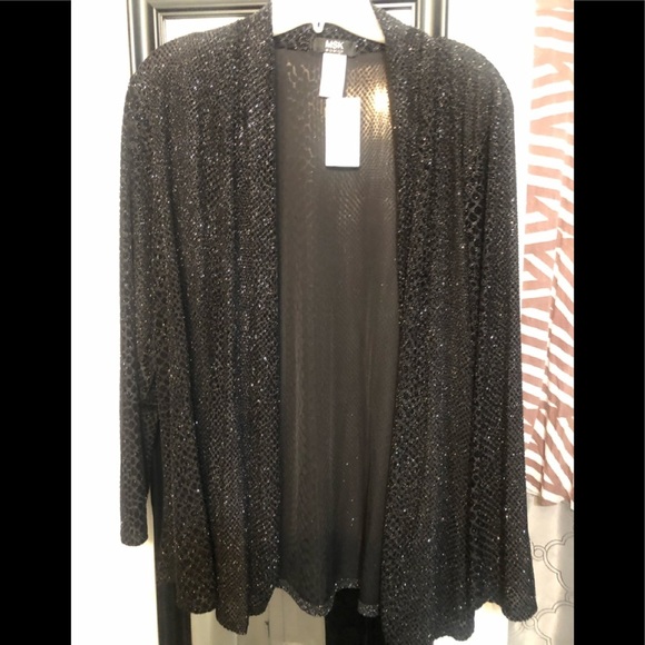 MSK size 1X black & silver sparkle jacket shawl collar lots of give NWT - Picture 5 of 8